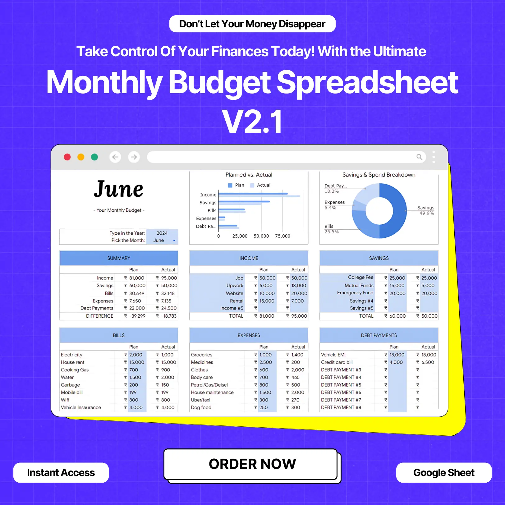 MONTHLY BUDGET PLANNING SPREADSHEET V2.1